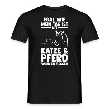 Katzen Pferdeliebhaber Katzenliebhaber Pferde - Männer T-Shirt - Schwarz - Vorne - AI Model Male 178 light (178cm)