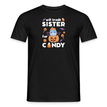 Dino Halloween swap sister for sweets - Men's T-Shirt - black - Front - AI Model Male 178 light (178cm)