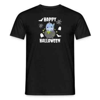Dino Happy Halloween Witch's Cauldron Bat - Men's T-Shirt - black - Front - AI Model Male 178 light (178cm)