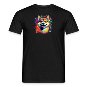 Aquarelle colorée Shiba Inu - T-shirt homme - noir - Devant - AI Model Male 178 light (178cm)