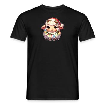 Père Noël chapeau Noël guirlandes lumineuses mouton - T-shirt homme - noir - Devant - AI Model Male 178 light (178cm)