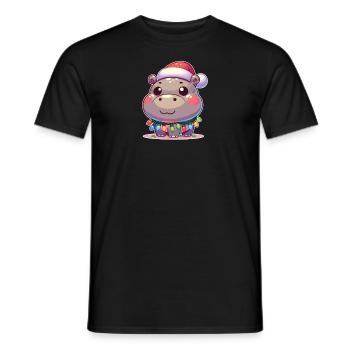 Weihnachtsmütze Weihnachten Lichterkette Hippo - Männer T-Shirt - Schwarz - Vorne - AI Model Male 178 light (178cm)