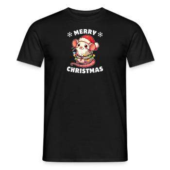 Père Noël chapeau Noël guirlandes lumineuses rat - T-shirt homme - noir - Devant - AI Model Male 178 light (178cm)