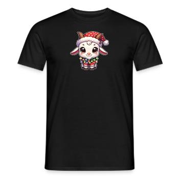 Père Noël chapeau Noël guirlandes lumineuses chèvre - T-shirt homme - noir - Devant - AI Model Male 178 light (178cm)