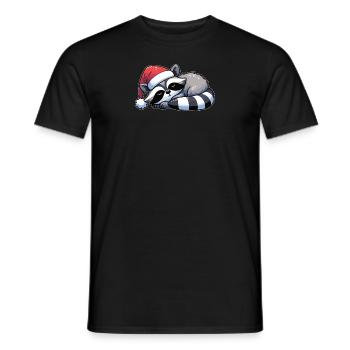 Santa Hat Christmas Sleeping Raccoon - Men's T-Shirt - black - Front - AI Model Male 178 light (178cm)