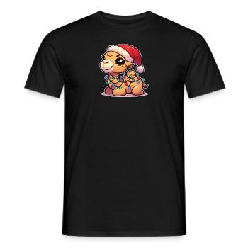 Santa Hat Christmas Fairy Lights Camel - Men's T-Shirt - black - Front - AI Model Male 178 light (178cm)