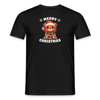 Père Noël chapeau Noël guirlandes lumineuses ours - T-shirt homme - noir - Devant - AI Model Male 178 light (178cm)