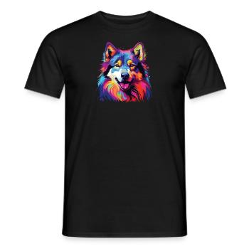 Aquarelle colorée Malamute d’Alaska - T-shirt homme - noir - Devant - AI Model Male 178 light (178cm)