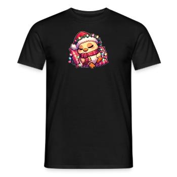 Père Noël chapeau Noël guirlandes lumineuses canard - T-shirt homme - noir - Devant - AI Model Male 178 light (178cm)