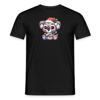 Santa Hat Christmas Fairy Lights Koala - Men's T-Shirt - black - Front - AI Model Male 178 light (178cm)