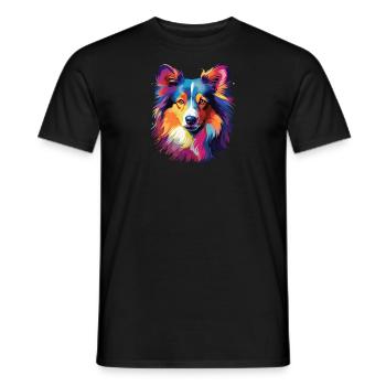 Aquarelle coloré Shetland chien de berger - T-shirt homme - noir - Devant - AI Model Male 178 light (178cm)