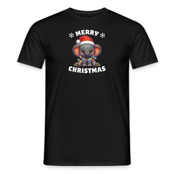 Père Noël chapeau Noël guirlandes lumineuses éléphant - T-shirt homme - noir - Devant - AI Model Male 178 light (178cm)