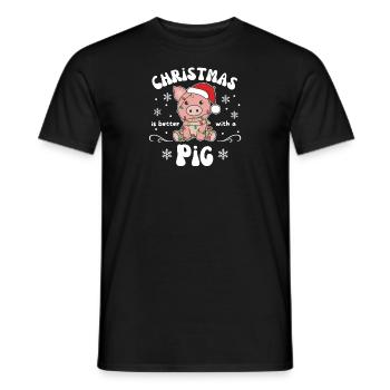 Noël, c’est mieux avec un cochon - T-shirt homme - noir - Devant - AI Model Male 178 light (178cm)