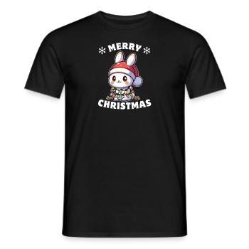 Père Noël chapeau Noël guirlande lumières lapin - T-shirt homme - noir - Devant - AI Model Male 178 light (178cm)