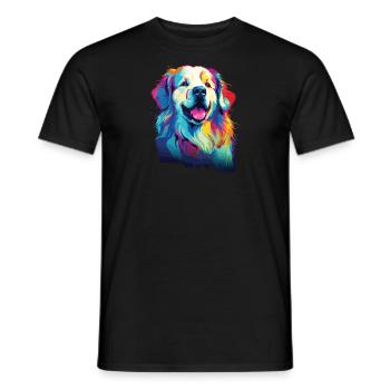 Aquarelle coloré chien de montagne des Pyrénées - T-shirt homme - noir - Devant - AI Model Male 178 light (178cm)