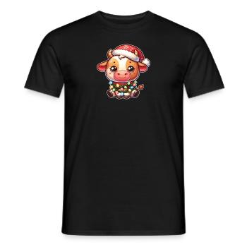 Santa Hat Christmas Fairy Lights Cow - Men's T-Shirt - black - Front - AI Model Male 178 light (178cm)