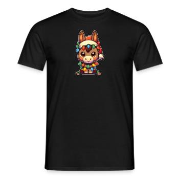 Père Noël chapeau Noël guirlandes lumineuses âne - T-shirt homme - noir - Devant - AI Model Male 178 light (178cm)