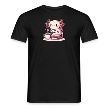 Stack of books with tea axolotl - Men's T-Shirt - black - Front - AI Model Male 178 light (178cm)