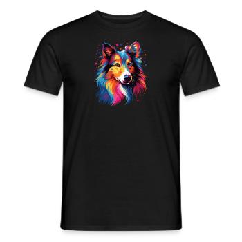 Aquarelle coloré Shetland chien de berger - T-shirt homme - noir - Devant - AI Model Male 178 light (178cm)