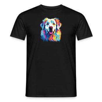 Aquarelle coloré chien de montagne des Pyrénées - T-shirt homme - noir - Devant - AI Model Male 178 light (178cm)
