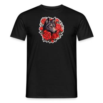 Gothic Wolf and Roses Illustration - Men's T-Shirt - black - Front - AI Model Male 178 light (178cm)