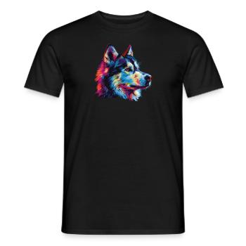 Aquarelle colorée Malamute d’Alaska - T-shirt homme - noir - Devant - AI Model Male 178 light (178cm)