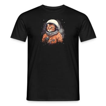 rote Katze im Astronautenanzug im Weltall - Männer T-Shirt - Schwarz - Vorne - AI Model Male 178 light (178cm)