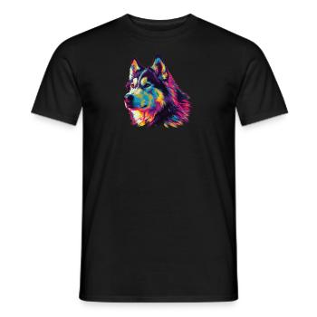 Aquarelle colorée Malamute d’Alaska - T-shirt homme - noir - Devant - AI Model Male 178 light (178cm)