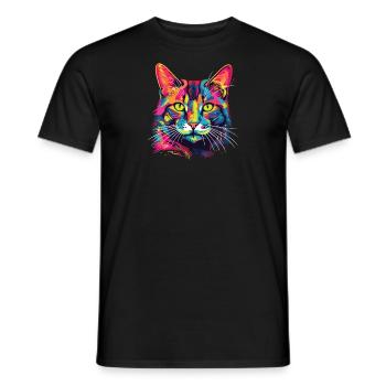 Aquarel Kleurrijk Binnenlands Korthaar - Heren T-shirt - zwart - Voor - AI Model Male 178 light (178cm)