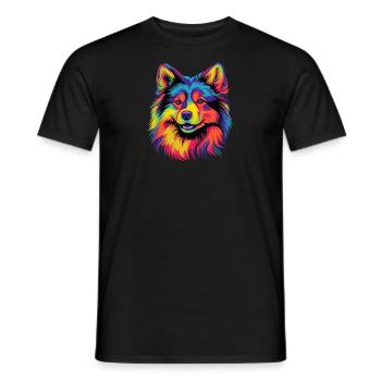 Watercolor Colorful Finnish Lapphund - Men's T-Shirt - black - Front - AI Model Male 178 light (178cm)