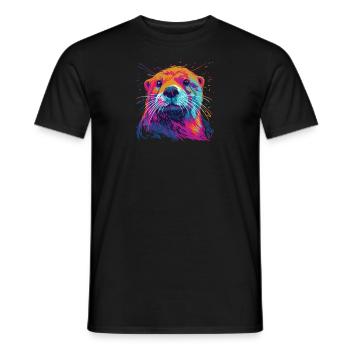 Watercolor Colorful Otter Colorful Animals - Men's T-Shirt - black - Front - AI Model Male 178 light (178cm)