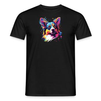 Cardigan coloré aquarelle Welsh Corgi - T-shirt homme - noir - Devant - AI Model Male 178 light (178cm)