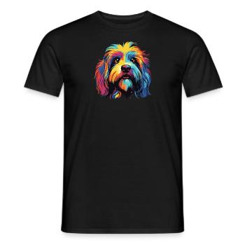 Aquarelle colorée épagneul tibétain - T-shirt homme - noir - Devant - AI Model Male 178 light (178cm)