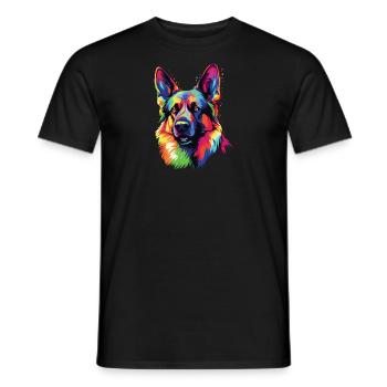 Watercolor Colorful German Shepherd - Men's T-Shirt - black - Front - AI Model Male 178 light (178cm)