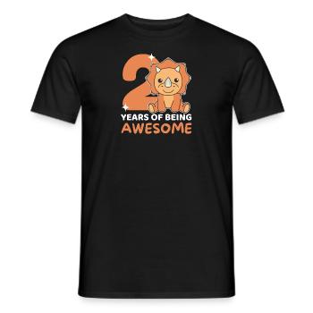 Triceratops for 2nd birthday children two years - Men's T-Shirt - black - Front - AI Model Male 178 light (178cm)