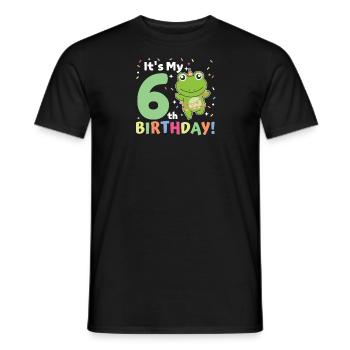 Frog for 6th birthday children six years old - Men's T-Shirt - black - Front - AI Model Male 178 light (178cm)