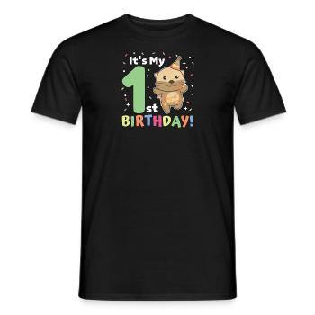 Loutre pour le 1er anniversaire pour les enfants d’un an - T-shirt homme - noir - Devant - AI Model Male 178 light (178cm)