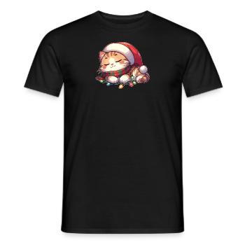 Christmas Hat Christmas Fairy Lights Cat - Men's T-Shirt - black - Front - AI Model Male 178 light (178cm)