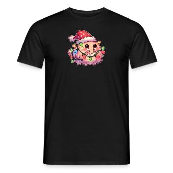 Christmas Hat Christmas Fairy Lights Blob Fish - Men's T-Shirt - black - Front - AI Model Male 178 light (178cm)