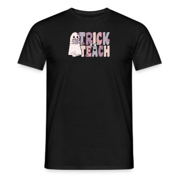 trick or teach groovy ghost with vintage flowers - Men's T-Shirt - black - Front - AI Model Male 178 light (178cm)