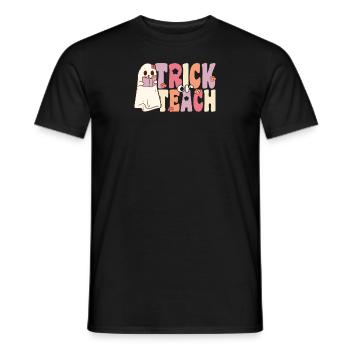 trick or teach groovy ghost with vintage flowers - Men's T-Shirt - black - Front - AI Model Male 178 light (178cm)