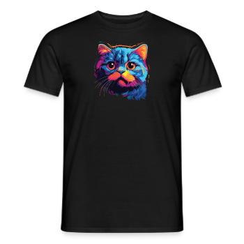 Katze Wasserfarben bunte Schottische Faltohrkatze - Männer T-Shirt - Schwarz - Vorne - AI Model Male 178 light (178cm)