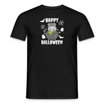 Hippo Happy Halloween Hexenkessel Fledermaus - Männer T-Shirt - Schwarz - Vorne - AI Model Male 178 light (178cm)
