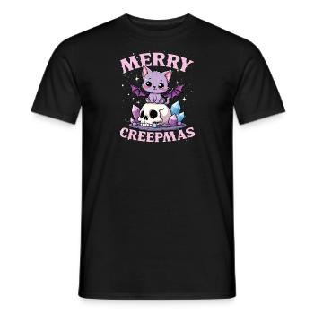 Merry Creepmas Cat Pastel Goth Christmas Skull - Men's T-Shirt - black - Front - AI Model Male 178 light (178cm)