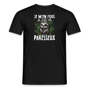 Je m’en fous je suis un paresseux - sweet sloth - T-shirt homme - noir - Devant - AI Model Male 178 light (178cm)