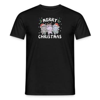 Joyeux Noël Hippopotame doux Hippopotames de Noël - T-shirt homme - noir - Devant - AI Model Male 178 light (178cm)