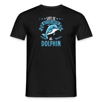 La vie est meilleure avec un dauphin - plus douce - T-shirt homme - noir - Devant - AI Model Male 178 light (178cm)