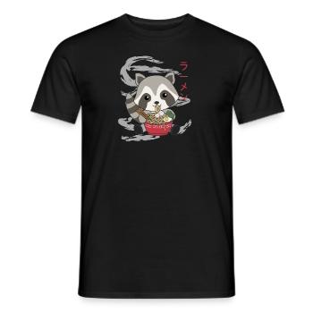 Powered by Ramen süßer Waschbär isst Ramen - Männer T-Shirt - Schwarz - Vorne - AI Model Male 178 light (178cm)