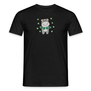 Hippo with shamrocks cute animals for happiness - Men's T-Shirt - black - Front - AI Model Male 178 light (178cm)