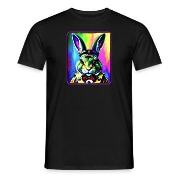 Cool colorful rabbit in steampunk style - Men's T-Shirt - black - Front - AI Model Male 178 light (178cm)